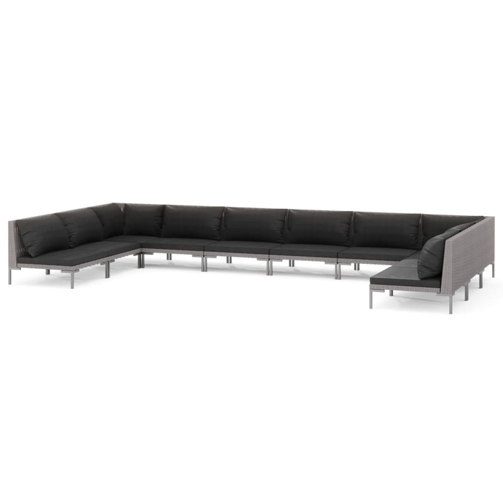 vidaXL 10-pc. Garden Lounge Set with Cushions Poly Rattan Dark Grey