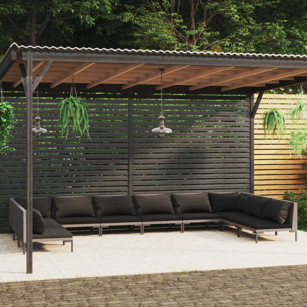 vidaXL 10-pc. Garden Lounge Set with Cushions Poly Rattan Dark Grey