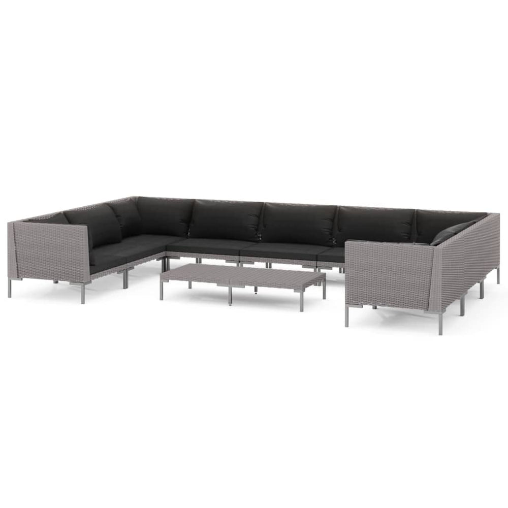 vidaXL 10-pc. Garden Lounge Set with Cushions Poly Rattan Dark Grey