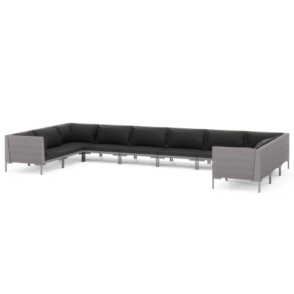 vidaXL 10-pc. Garden Lounge Set with Cushions Poly Rattan Dark Grey