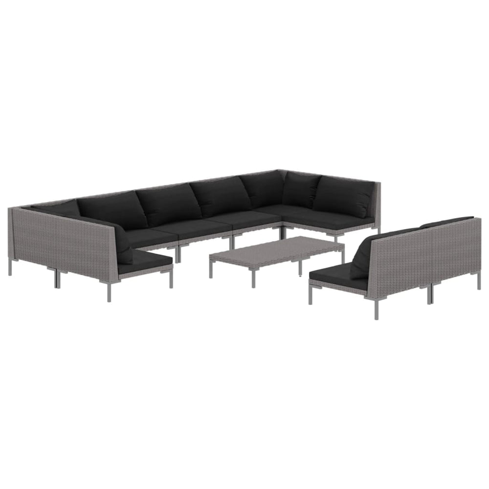 vidaXL 10-pc. Garden Lounge Set with Cushions Poly Rattan Dark Grey
