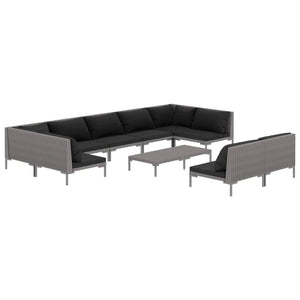 vidaXL 10-pc. Garden Lounge Set with Cushions Poly Rattan Dark Grey