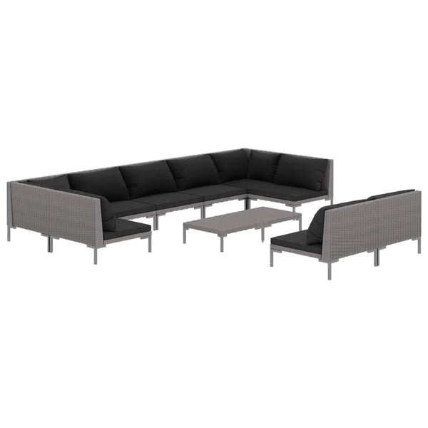 vidaXL 10-pc. Garden Lounge Set with Cushions Poly Rattan Dark Grey
