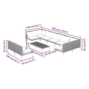 vidaXL 10-pc. Garden Lounge Set with Cushions Poly Rattan Dark Grey