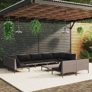 vidaXL 10-pc. Garden Lounge Set with Cushions Poly Rattan Dark Grey