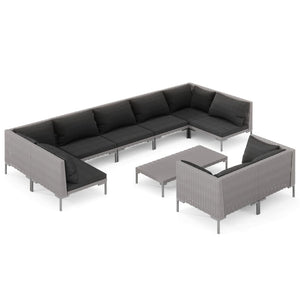 vidaXL 10-pc. Garden Lounge Set with Cushions Poly Rattan Dark Grey