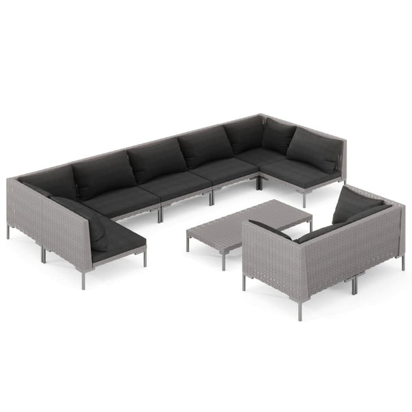 vidaXL 10-pc. Garden Lounge Set with Cushions Poly Rattan Dark Grey