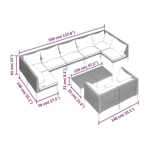 vidaXL 10-pc. Garden Lounge Set with Cushions Poly Rattan Dark Grey