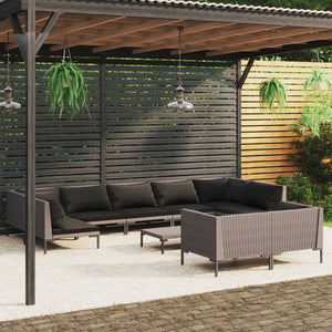 vidaXL 10-pc. Garden Lounge Set with Cushions Poly Rattan Dark Grey