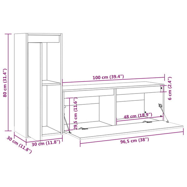 vidaXL TV Cabinets 2 pcs. Solid Pine Wood