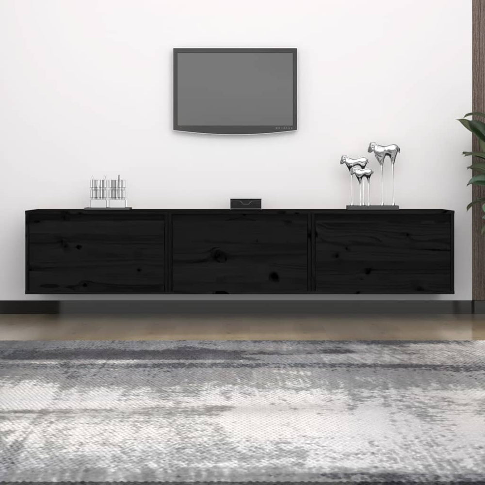 vidaXL TV Cabinets 3 pcs. Black Solid Pine Wood