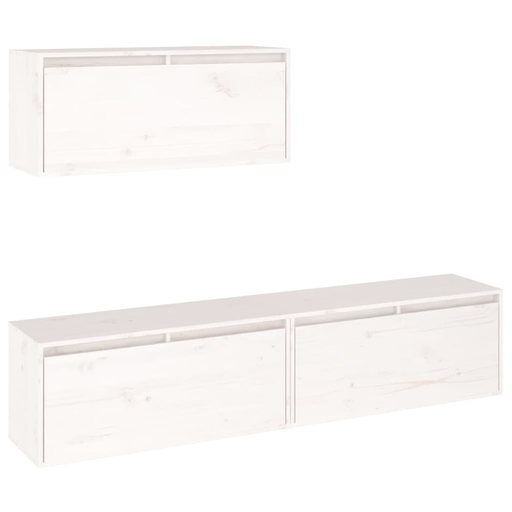 vidaXL TV Cabinets 3 pcs White Solid Pine Wood
