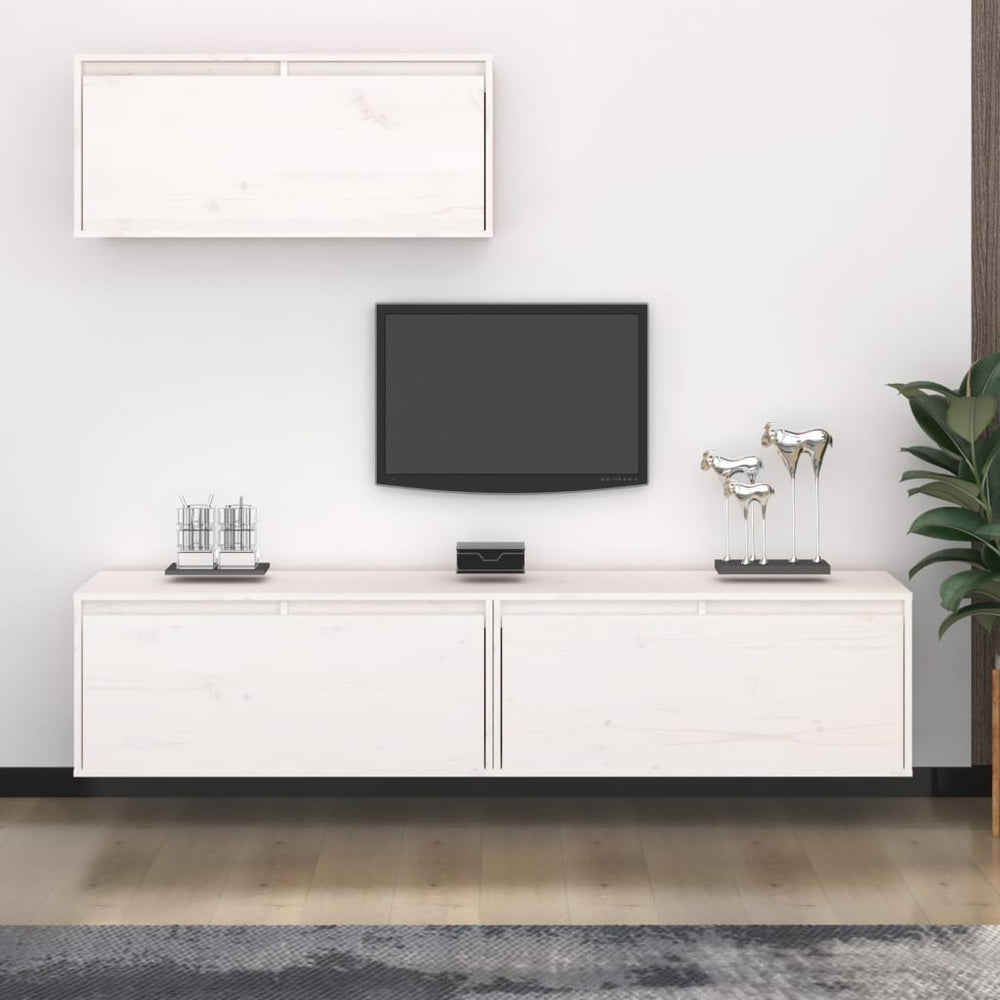 vidaXL TV Cabinets 3 pcs White Solid Pine Wood