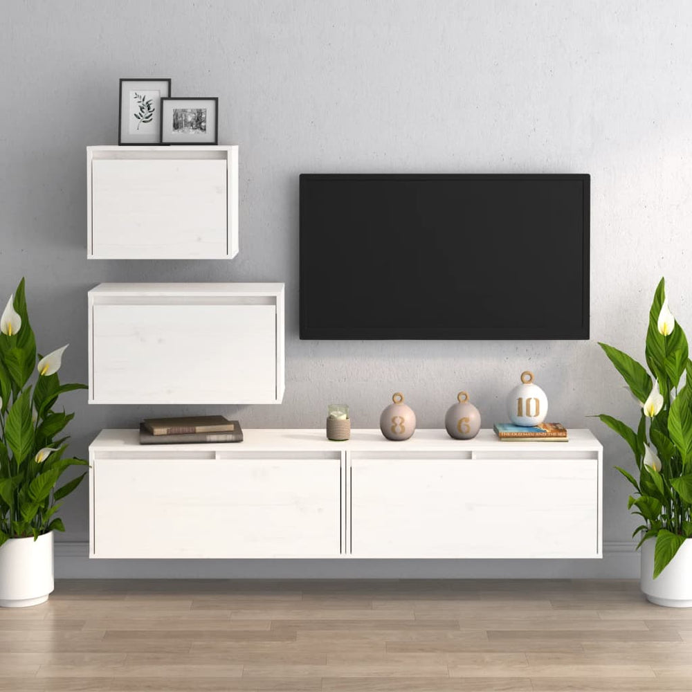 vidaXL TV Cabinets 4 pcs White Solid Pine Wood