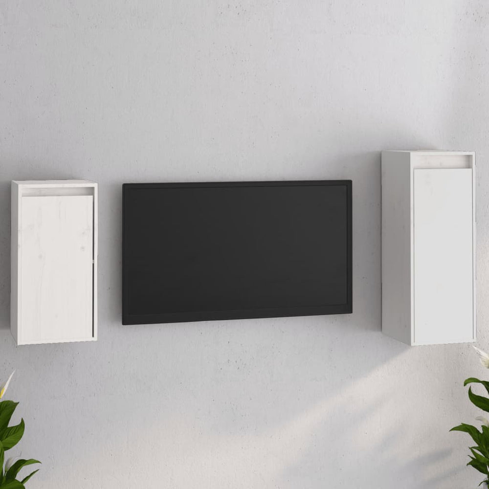 vidaXL TV Cabinets 2 pcs White Solid Pine Wood
