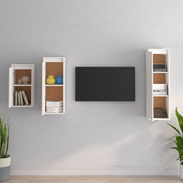 vidaXL TV Cabinets 3 pcs White Solid Pine Wood