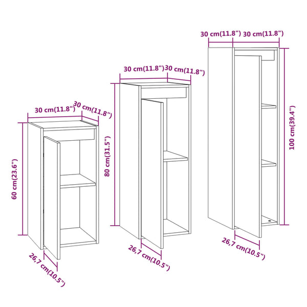 vidaXL TV Cabinets 3 pcs White Solid Pine Wood