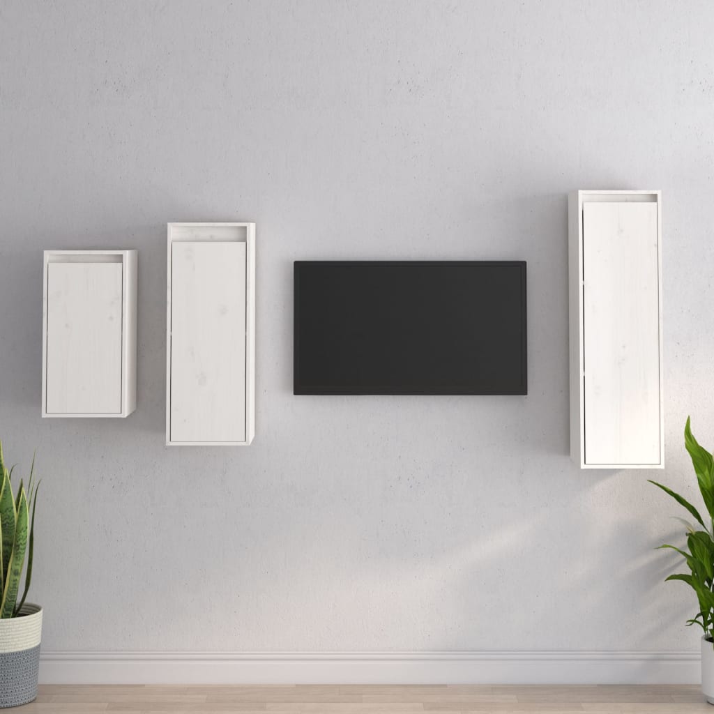 vidaXL TV Cabinets 3 pcs White Solid Pine Wood