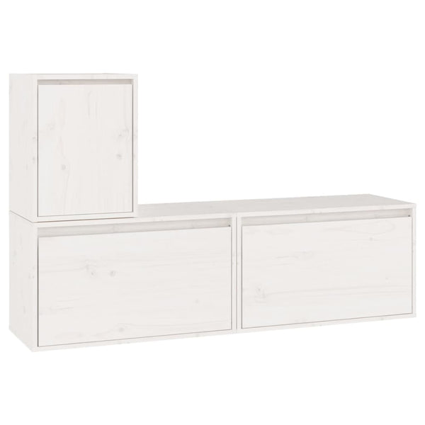 vidaXL TV Cabinets 3 pcs White Solid Pine Wood