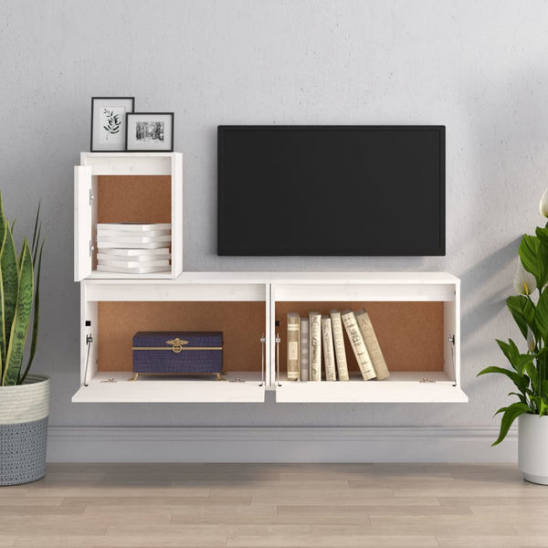 vidaXL TV Cabinets 3 pcs White Solid Pine Wood