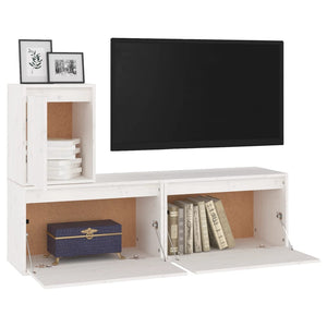 vidaXL TV Cabinets 3 pcs White Solid Pine Wood