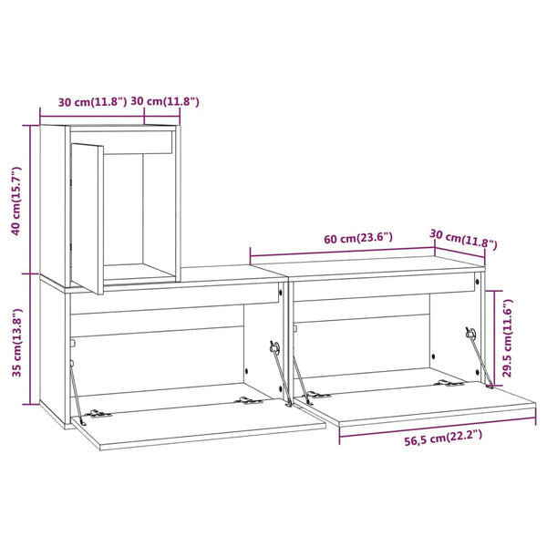 vidaXL TV Cabinets 3 pcs White Solid Pine Wood