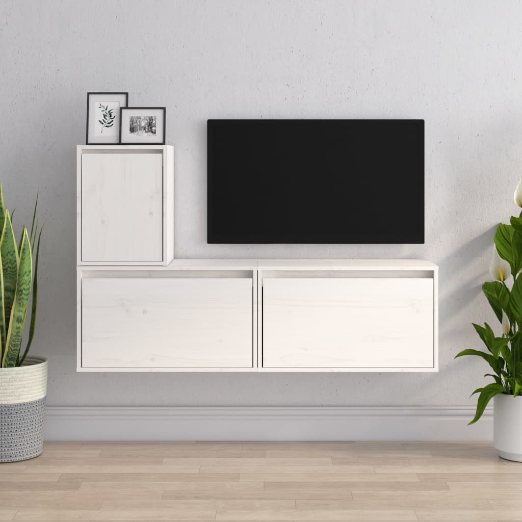 vidaXL TV Cabinets 3 pcs White Solid Pine Wood
