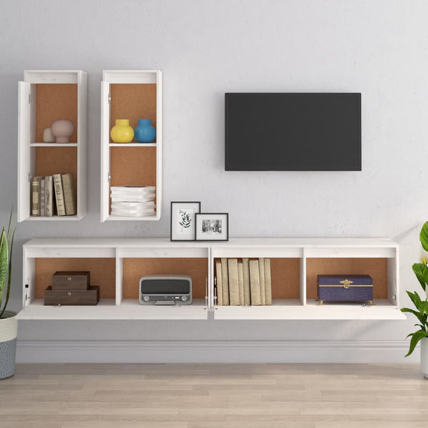 vidaXL TV Cabinets 4 pcs White Solid Pine Wood