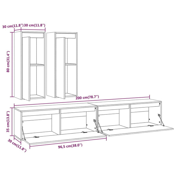 vidaXL TV Cabinets 4 pcs White Solid Pine Wood