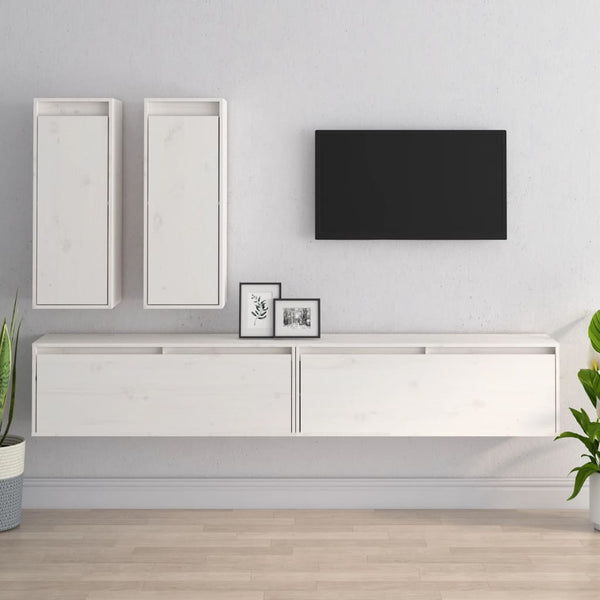 vidaXL TV Cabinets 4 pcs White Solid Pine Wood