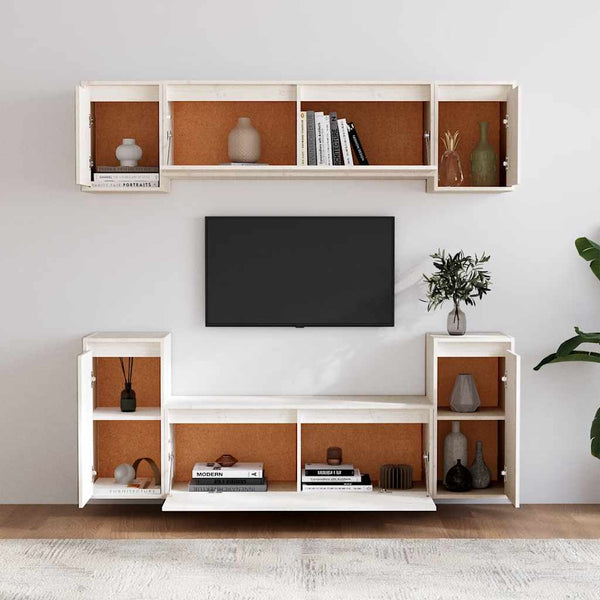 vidaXL TV Cabinets 6 pcs White Solid Pine Wood