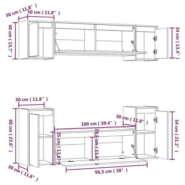 vidaXL TV Cabinets 6 pcs White Solid Pine Wood