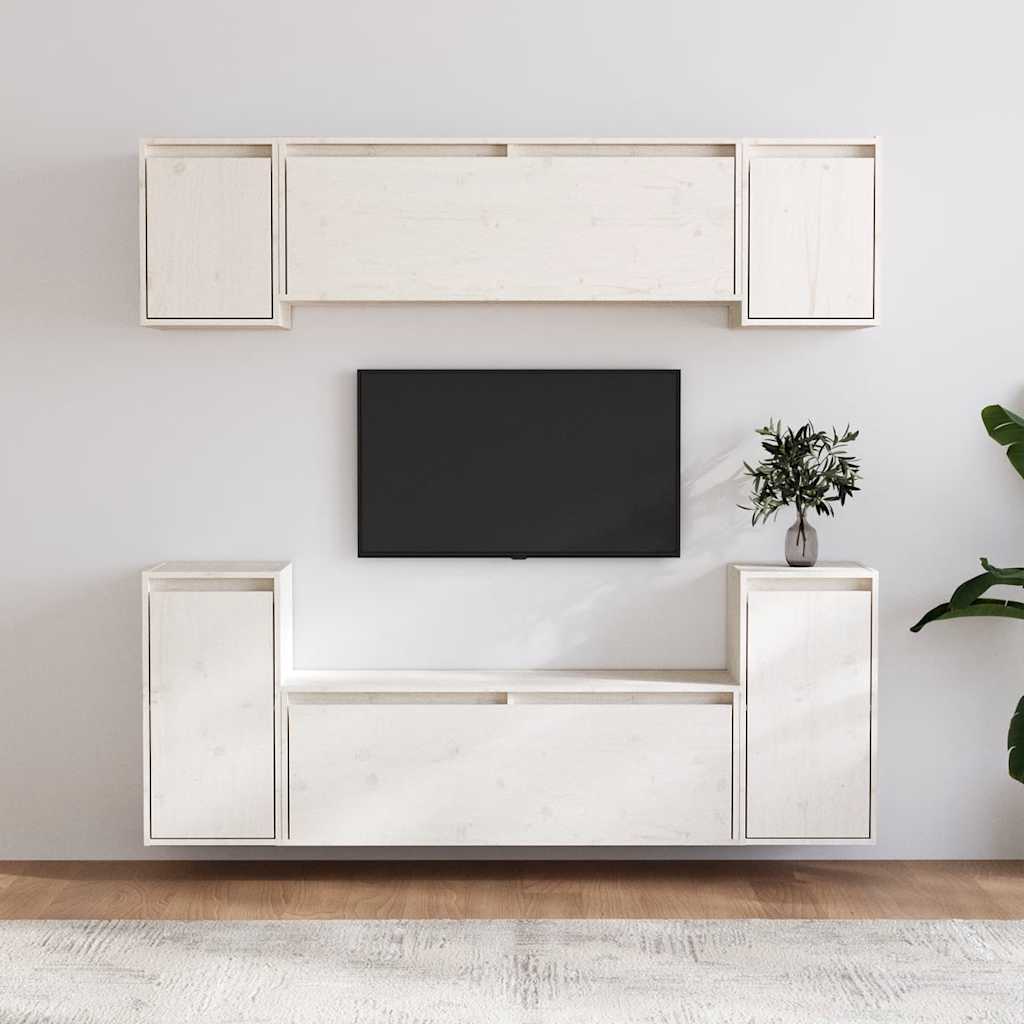 vidaXL TV Cabinets 6 pcs White Solid Pine Wood