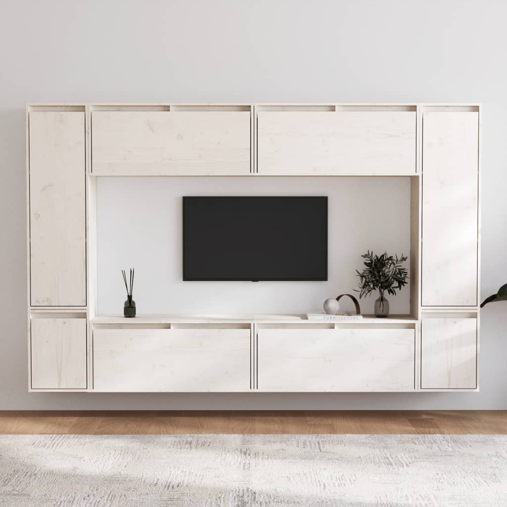 vidaXL TV Cabinets 8 pcs White Solid Pine Wood