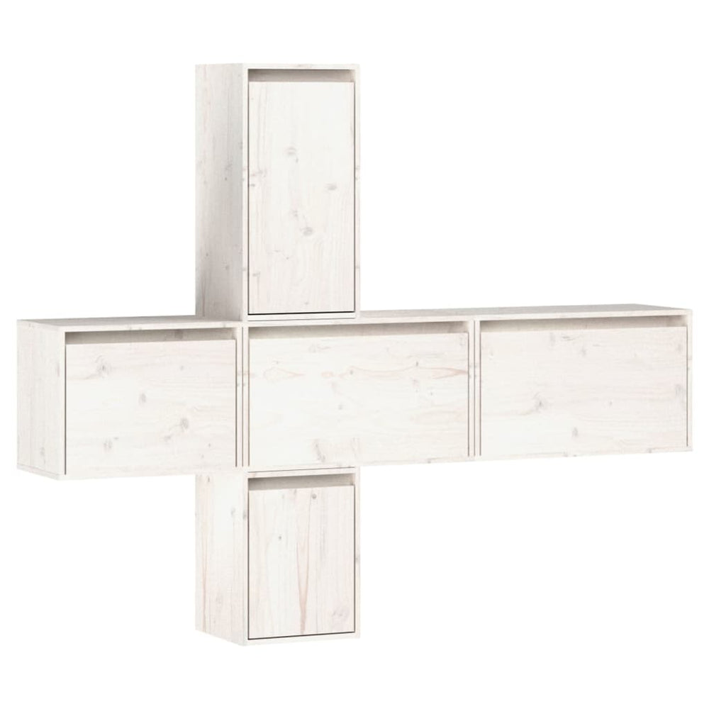 vidaXL TV Cabinets 5 pcs White Solid Pine Wood
