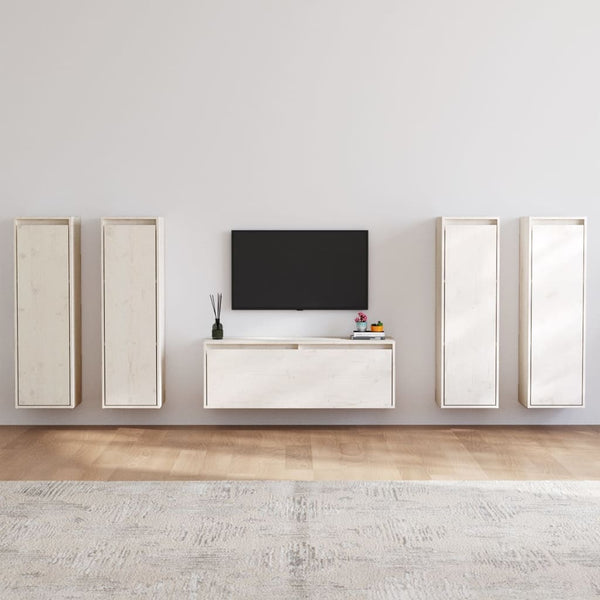 vidaXL TV Cabinets 5 pcs White Solid Pine Wood