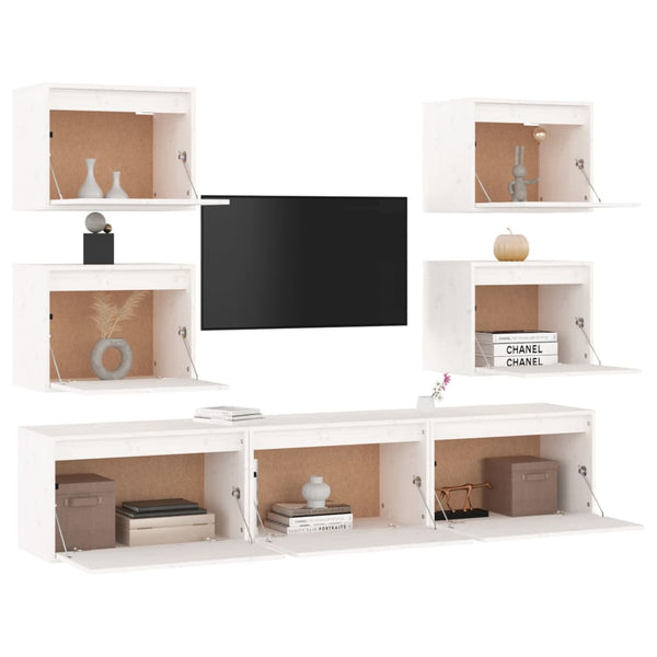 vidaXL TV Cabinets 7 pcs White Solid Pine Wood