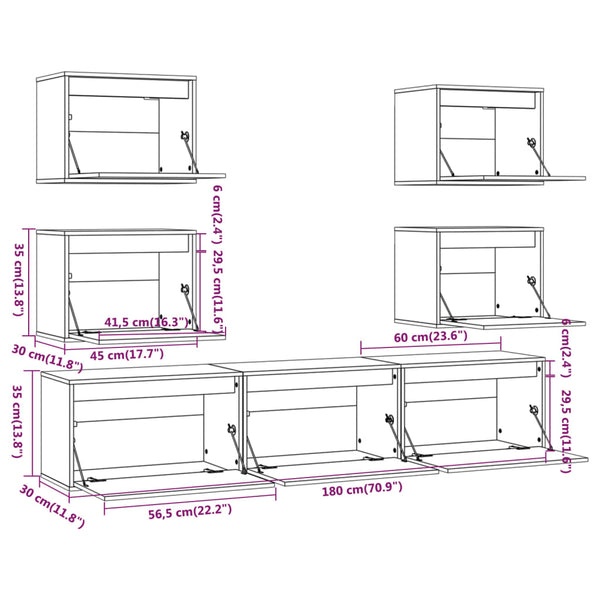 vidaXL TV Cabinets 7 pcs White Solid Pine Wood