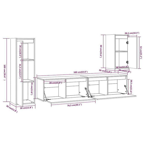 vidaXL TV Cabinets 4 pcs White Solid Pine Wood