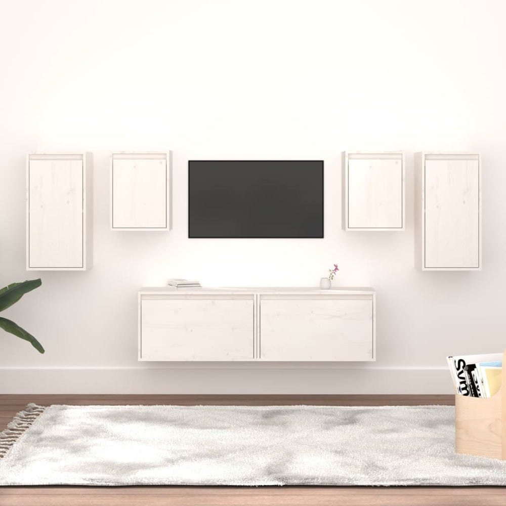 vidaXL TV Cabinets 6 pcs White Solid Pine Wood