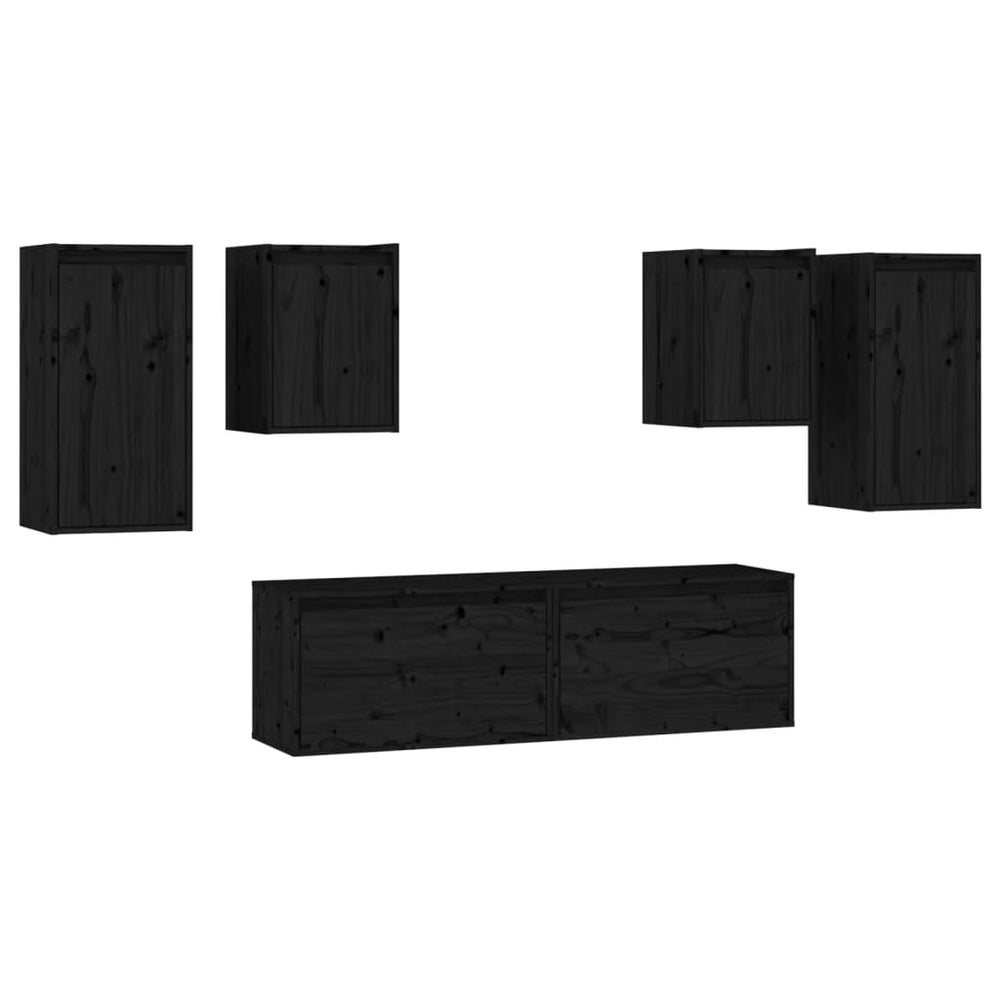 vidaXL TV Cabinets 6 pcs Black Solid Pine Wood