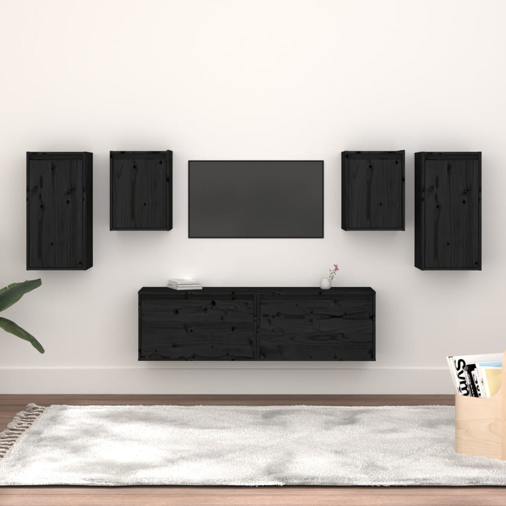 vidaXL TV Cabinets 6 pcs Black Solid Pine Wood