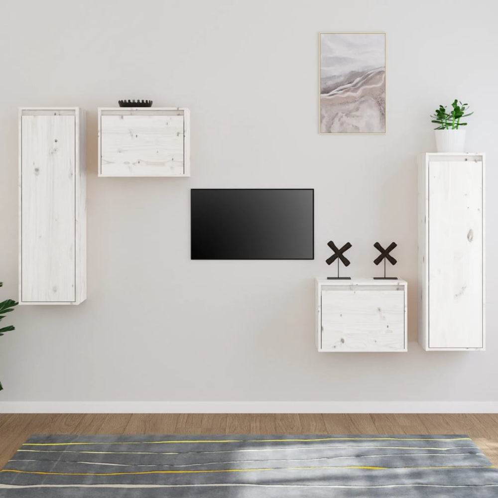 vidaXL TV Cabinets 4 pcs White Solid Pine Wood