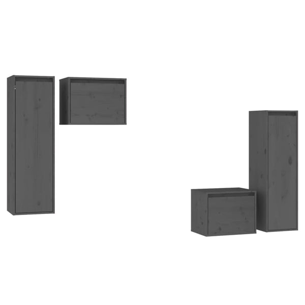 vidaXL TV Cabinets 4 pcs. Grey Solid Pine Wood