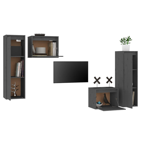 vidaXL TV Cabinets 4 pcs. Grey Solid Pine Wood