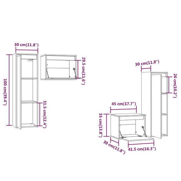 vidaXL TV Cabinets 4 pcs. Grey Solid Pine Wood