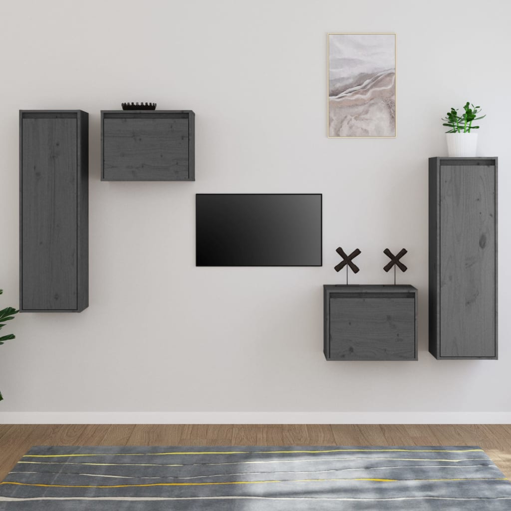 vidaXL TV Cabinets 4 pcs. Grey Solid Pine Wood