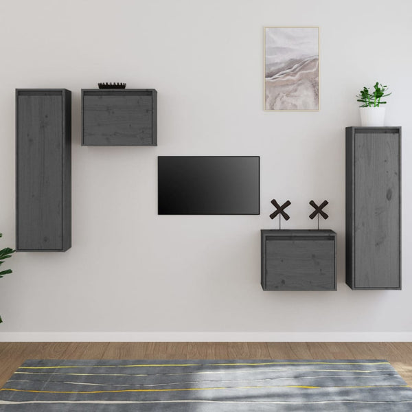vidaXL TV Cabinets 4 pcs. Grey Solid Pine Wood