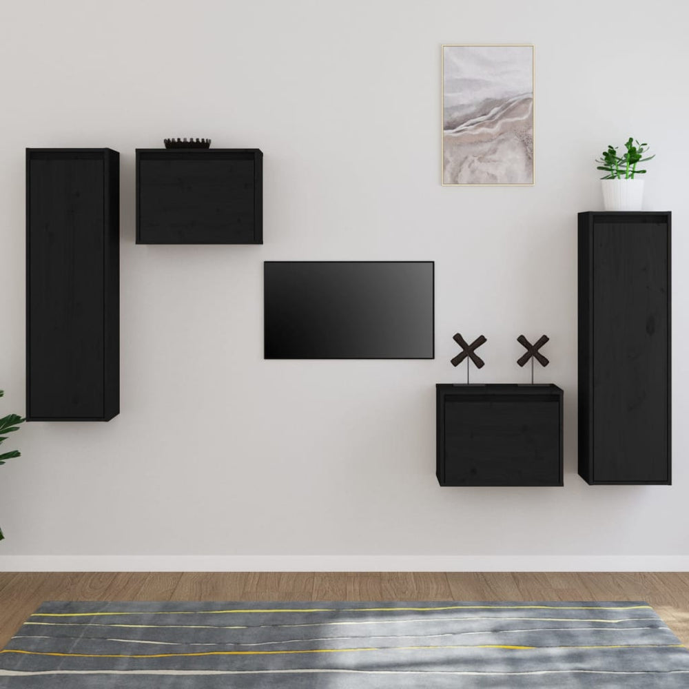 vidaXL TV Cabinets 4 pcs Black Solid Pine Wood