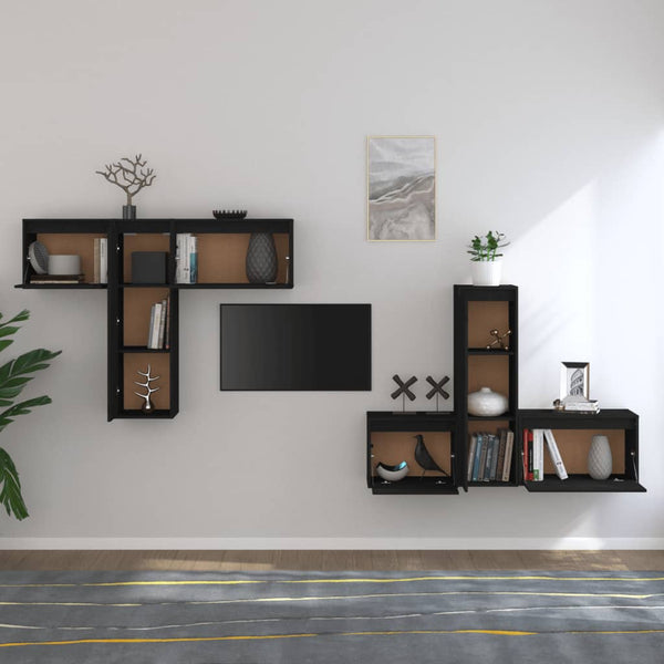vidaXL TV Cabinets 6 pcs Black Solid Pine Wood